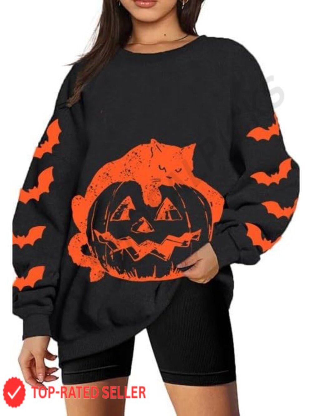 Oversized Halloween Ghost Pumpkin Sweatshirt Women Crew Neck Pullover